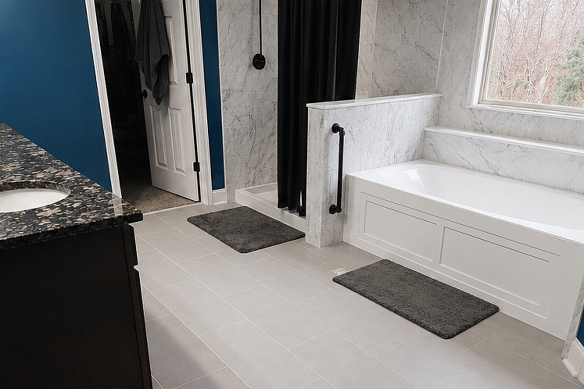 Bathroom flooring transformation — after